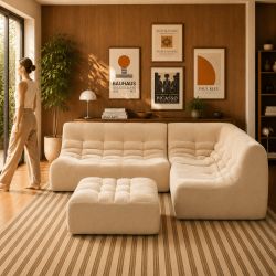 Canapé modulable JANIS 5 places velours beige