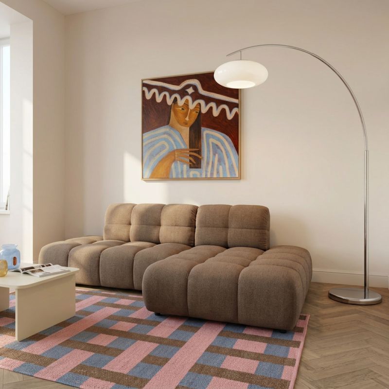 Canapé d'angle droit convertible ALMERA 4 places tissu taupe