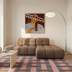 Canapé d'angle droit convertible ALMERA 4 places tissu taupe
