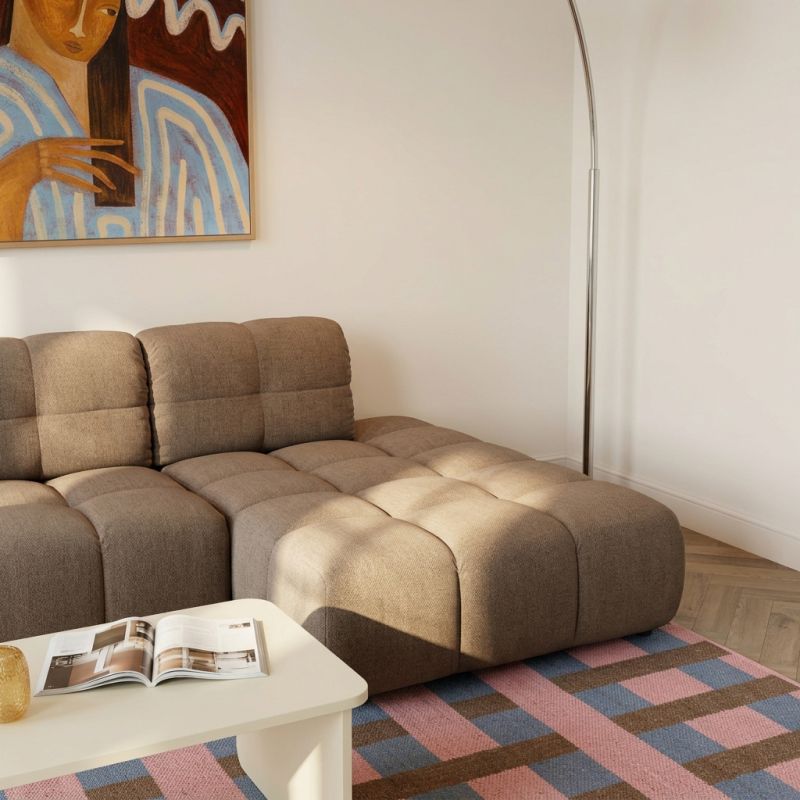 Canapé d'angle droit convertible ALMERA 4 places tissu taupe