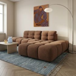 Canapé d'angle droit convertible ALMERA 4 places tissu terracotta