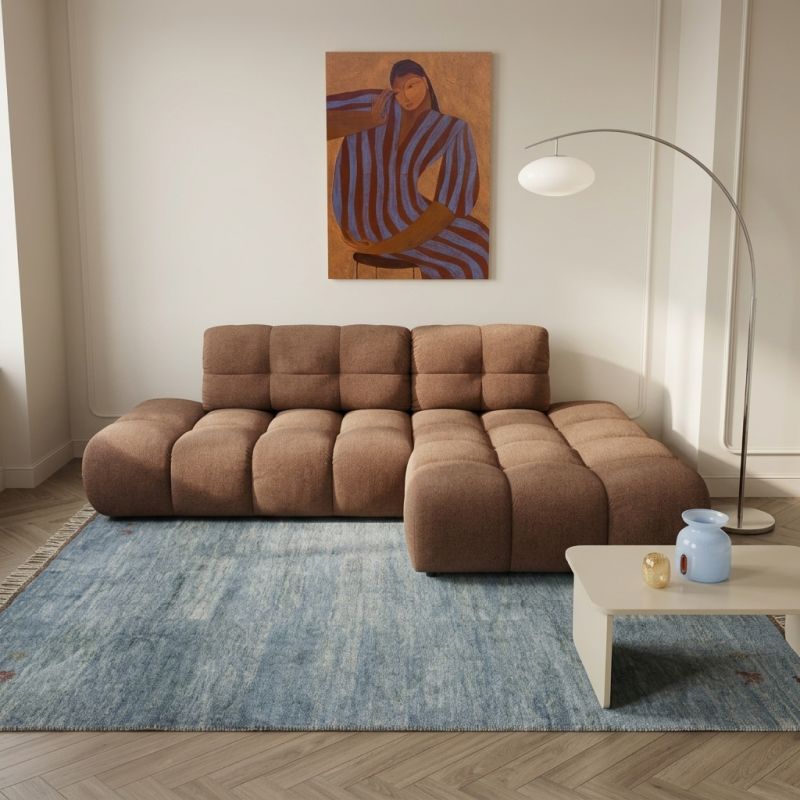 Canapé d'angle droit convertible ALMERA 4 places tissu terracotta