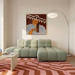 Canapé d'angle droit convertible ALMERA 4 places tissu vert