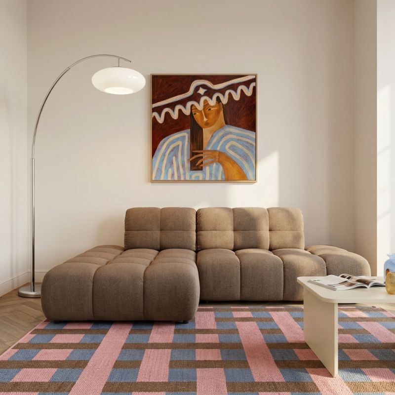 Canapé d'angle gauche convertible ALMERA 4 places tissu taupe