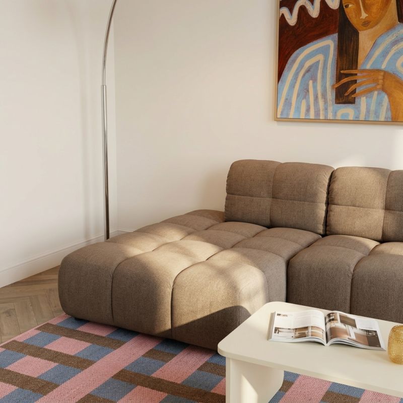 Canapé d'angle gauche convertible ALMERA 4 places tissu taupe