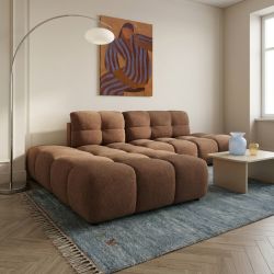 Canapé d'angle gauche convertible ALMERA 4 places tissu terracotta