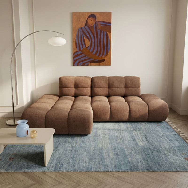 Canapé d'angle gauche convertible ALMERA 4 places tissu terracotta
