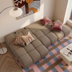 Canapé d'angle gauche convertible ALMERA 4 places tissu taupe