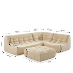Canapé modulable JANIS 5 places velours beige