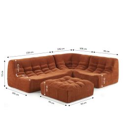 Canapé modulable JANIS 5 places velours terracotta