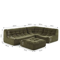 Canapé modulable JANIS 5 places velours vert