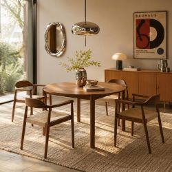 Lot de 4 chaises MARTIE chêne massif couleur noyer et corde