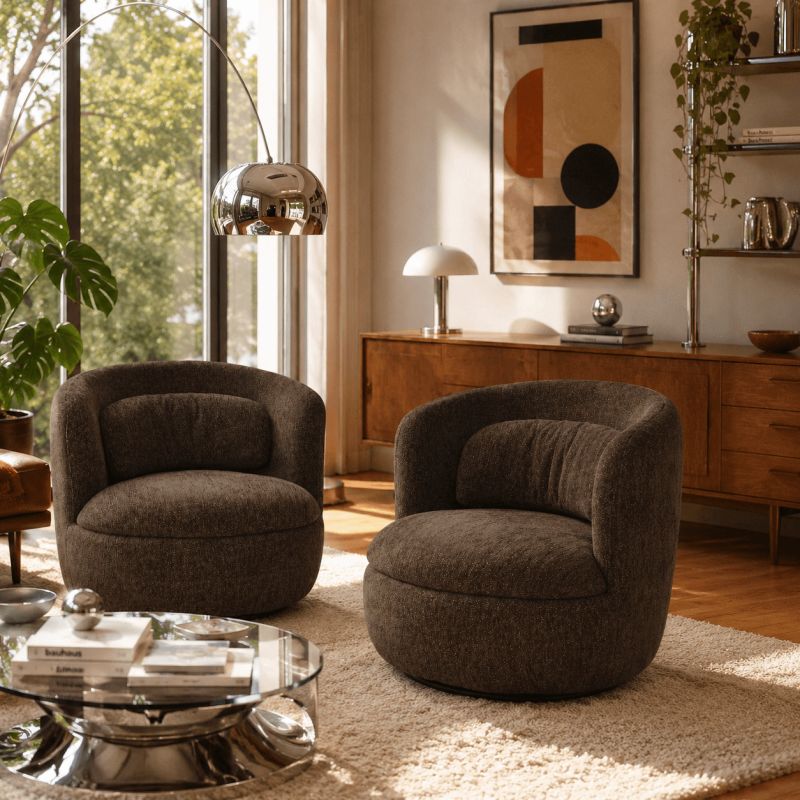 Fauteuil pivotant ANDER tissu marron