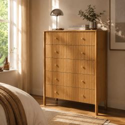 Commode CLEO placage chêne 5 tiroirs 90cm
