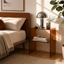 Lot de 2 tables de chevet GINZA verre trempé ambré