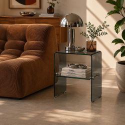 Table de chevet GINZA verre trempé noir h50 cm