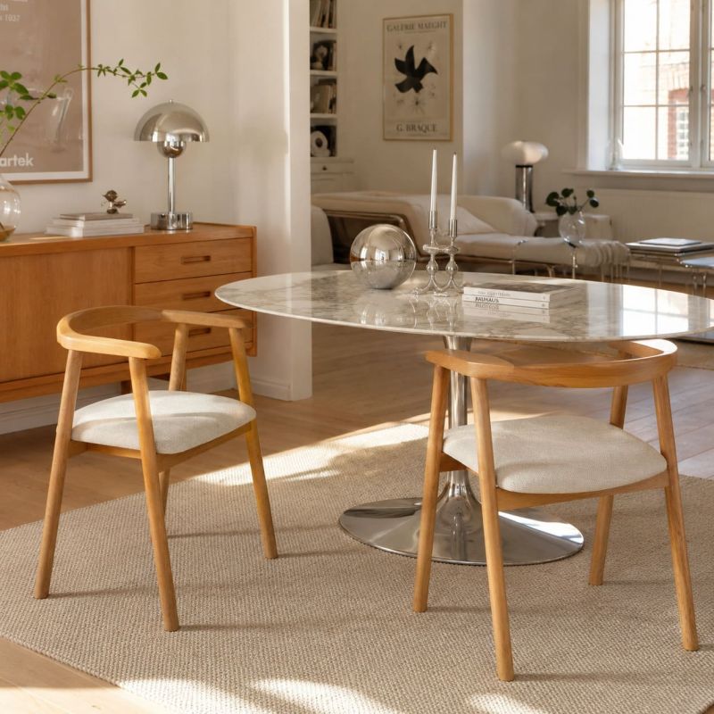 Lot de 6 chaises LORENZ chêne massif et tissu beige