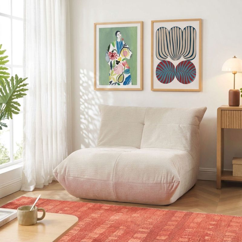 Fauteuil compressé KAIDO 1 place en mousse et tissu beige