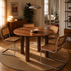 Table de séjour PENELOPE ronde placage chêne couleur noyer 115 cm