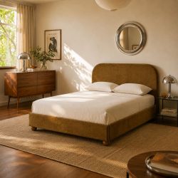 Lit coffre PILKA 160x200 tissu chenille bronze sommier inclus