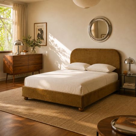 Lit coffre PILKA 160x200 tissu chenille bronze sommier inclus
