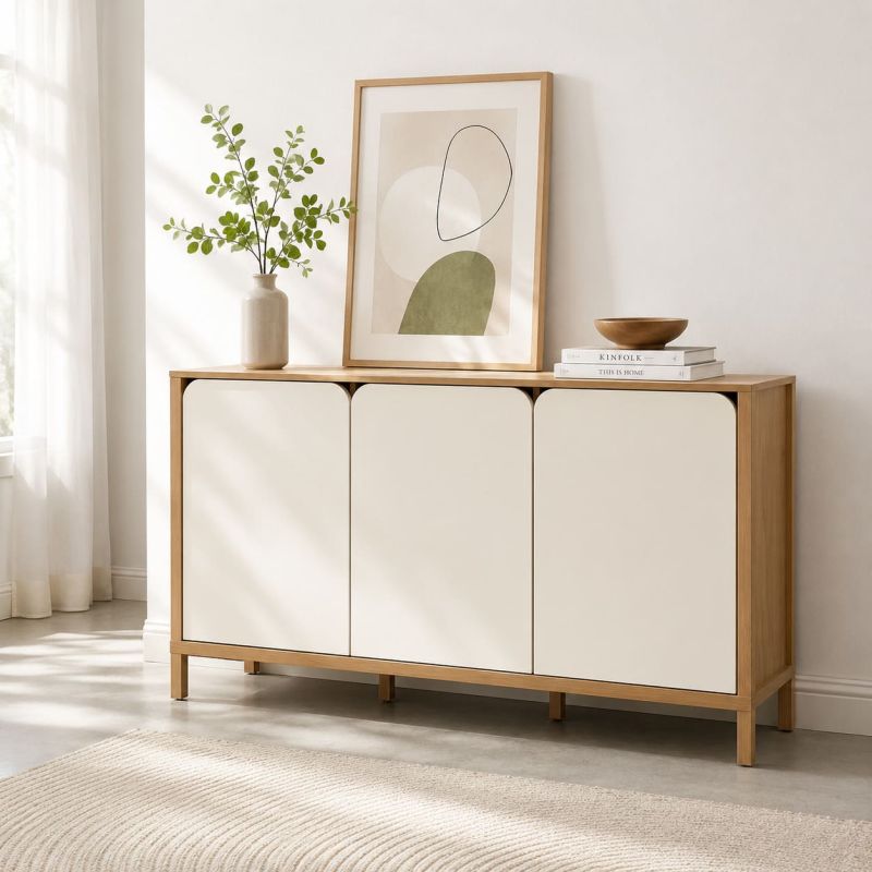 Buffet KILDA effet chêne 3 portes blanches 140cm