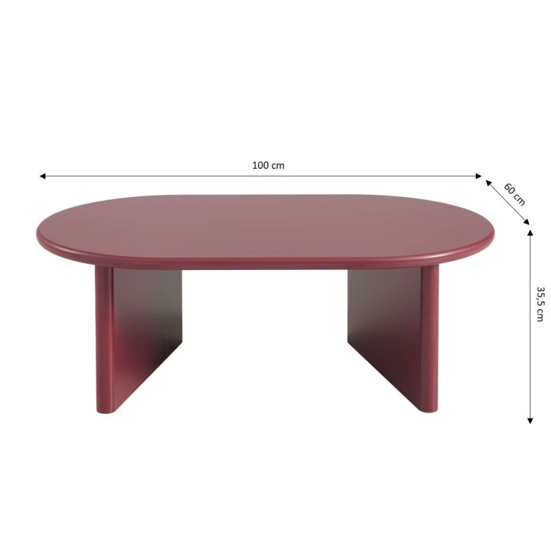 Table basse ovale KARIA effet laqué bordeaux