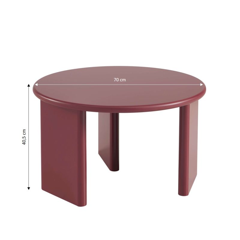 Table basse ronde KARIA effet laqué bordeaux