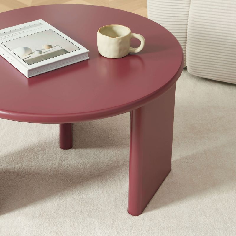Table basse ronde KARIA effet laqué bordeaux