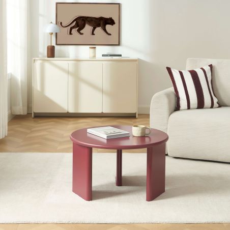Table basse ronde KARIA effet laqué bordeaux