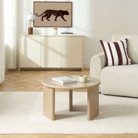 Table basse ronde KARIA effet laqué caramel