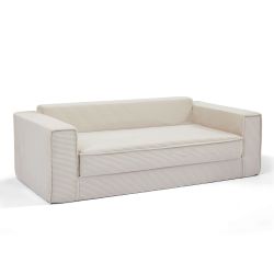 Canapé droit compressé et convertible EREBUS déplimousse 3 places velours côtelé beige