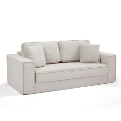 Canapé droit compressé et convertible EREBUS déplimousse 3 places velours côtelé beige