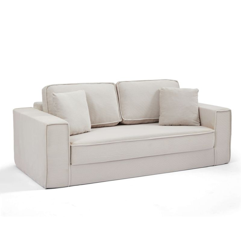 Canapé droit compressé et convertible EREBUS déplimousse 3 places velours côtelé beige