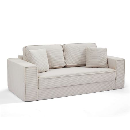 Canapé droit compressé et convertible EREBUS déplimousse 3 places velours côtelé beige