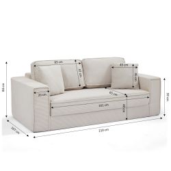 Canapé droit compressé et convertible EREBUS déplimousse 3 places velours côtelé beige