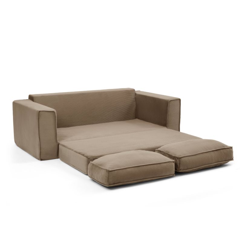 Canapé droit compressé et convertible EREBUS déplimousse 3 places velours côtelé taupe