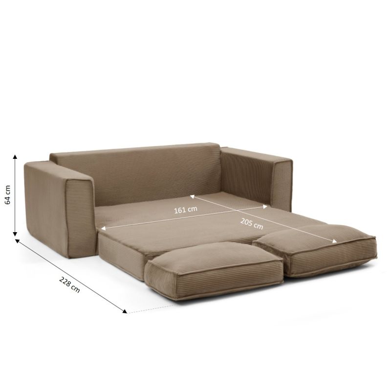 Canapé droit compressé et convertible EREBUS déplimousse 3 places velours côtelé taupe