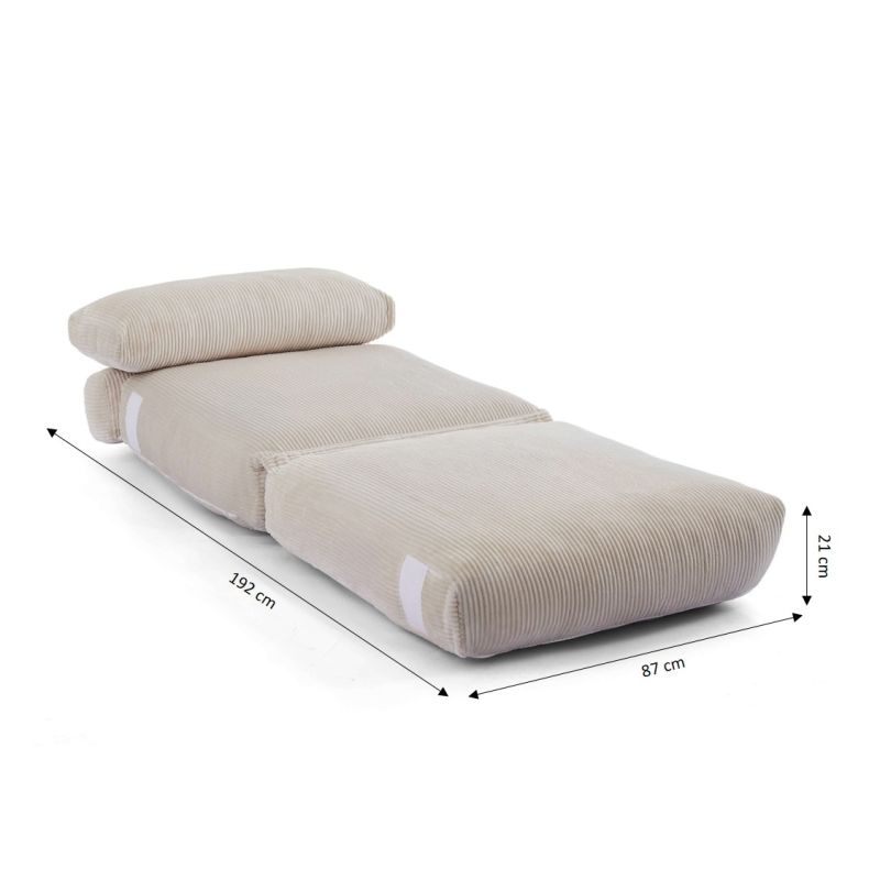 Fauteuil convertible compressé NYX en mousse 1 place velours côtelé beige