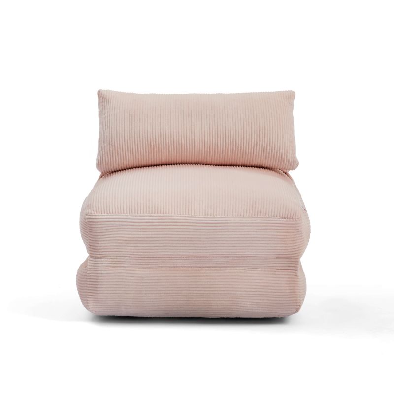 Fauteuil convertible compressé NYX en mousse 1 place velours côtelé rose
