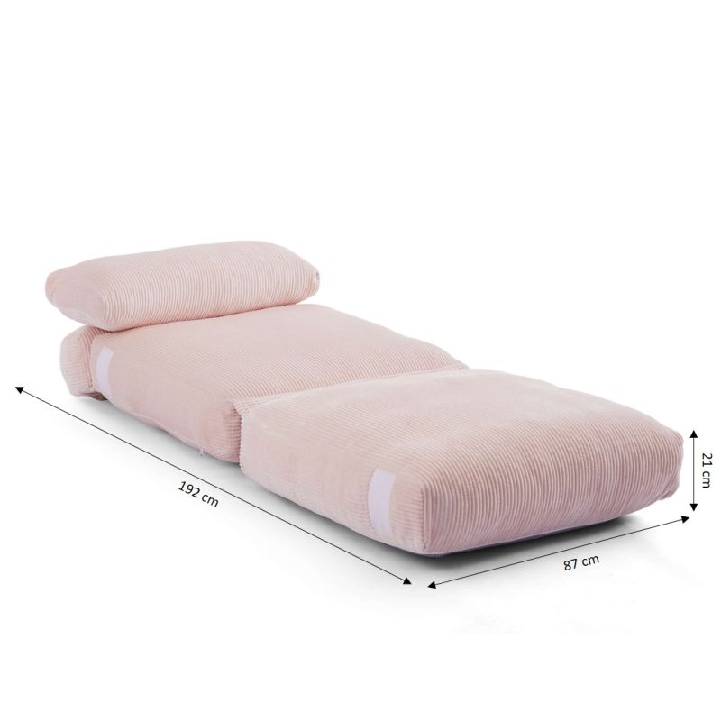 Fauteuil convertible compressé NYX en mousse 1 place velours côtelé rose
