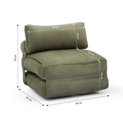 Fauteuil convertible compressé NYX en mousse 1 place velours côtelé vert