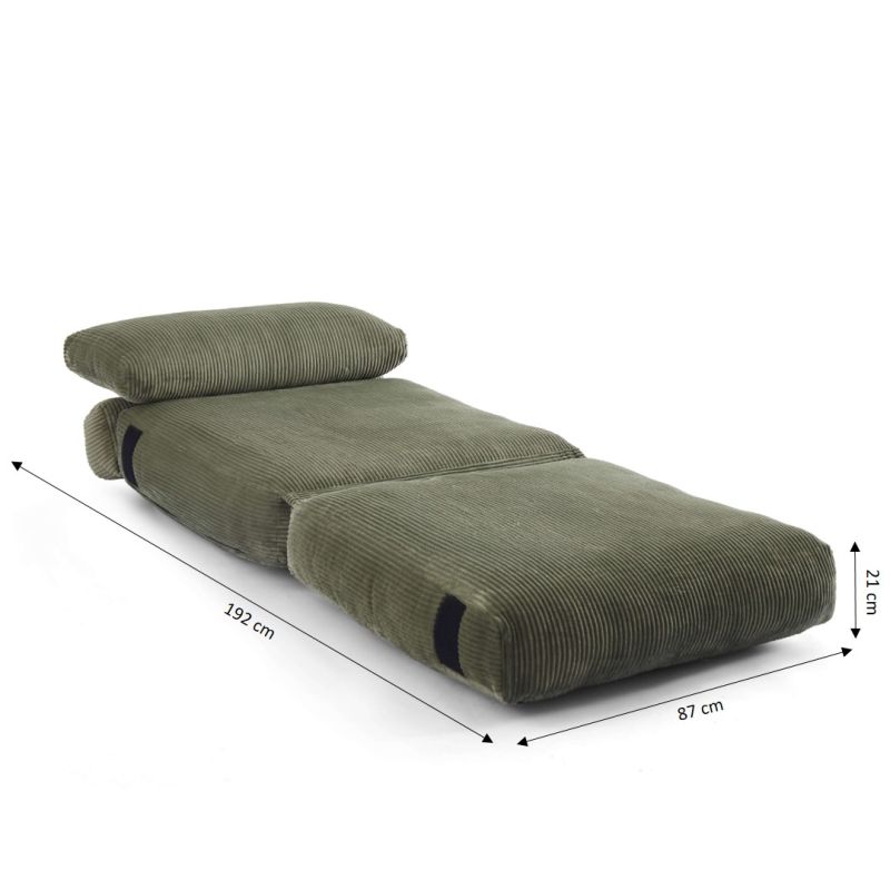 Fauteuil convertible compressé NYX en mousse 1 place velours côtelé vert