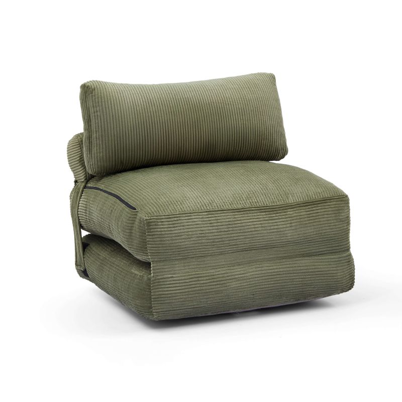 Fauteuil convertible compressé NYX en mousse 1 place velours côtelé vert