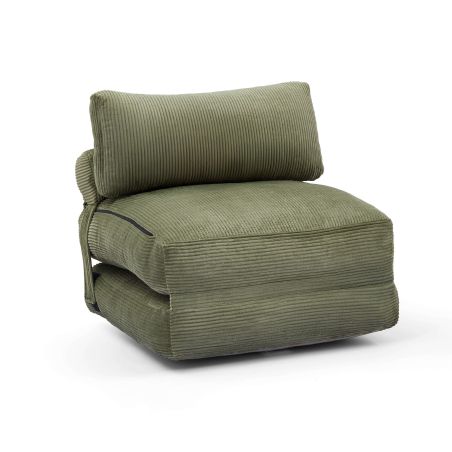 Fauteuil convertible compressé NYX en mousse 1 place velours côtelé vert