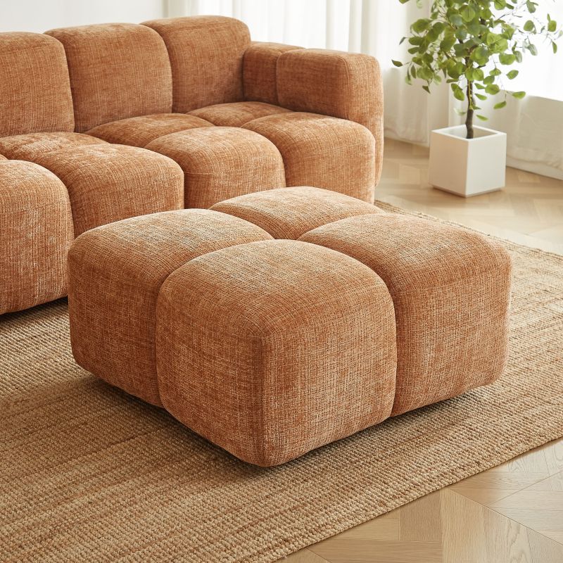 Canapé d'angle modulable ALENO 4 places tissu velours texturé terracotta