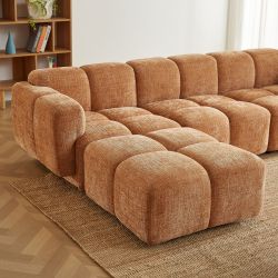 Canapé d'angle modulable ALENO 4 places tissu velours texturé terracotta