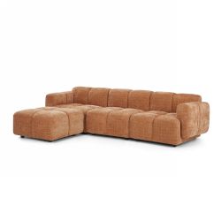 Canapé d'angle modulable ALENO 4 places tissu velours texturé terracotta