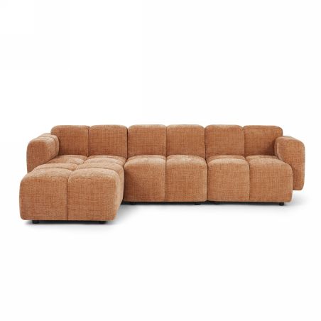 Canapé d'angle modulable ALENO 4 places tissu velours texturé terracotta