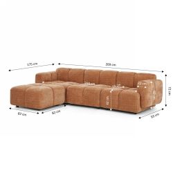 Canapé d'angle modulable ALENO 4 places tissu velours texturé terracotta